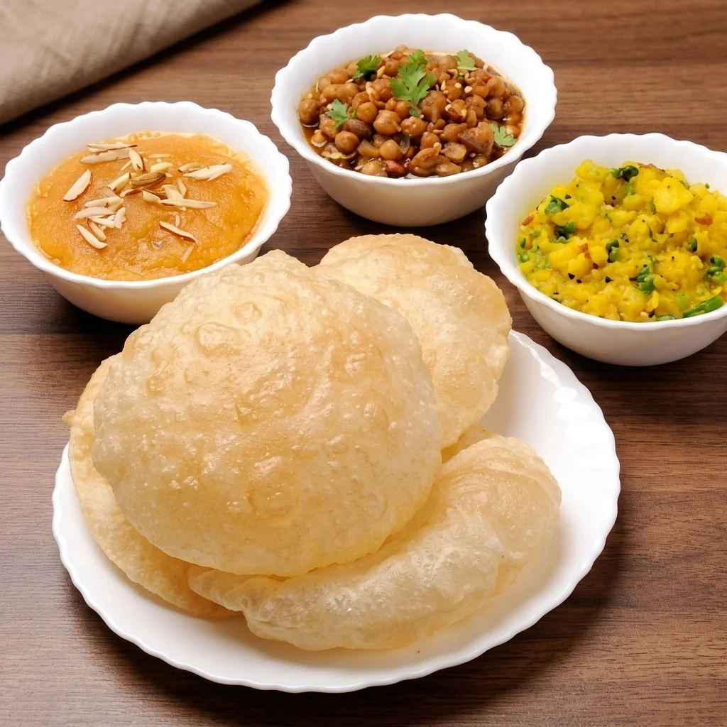 Halwa Puri with channa and aloo at a Indian restaurant in Stoney Creek, Hamilton